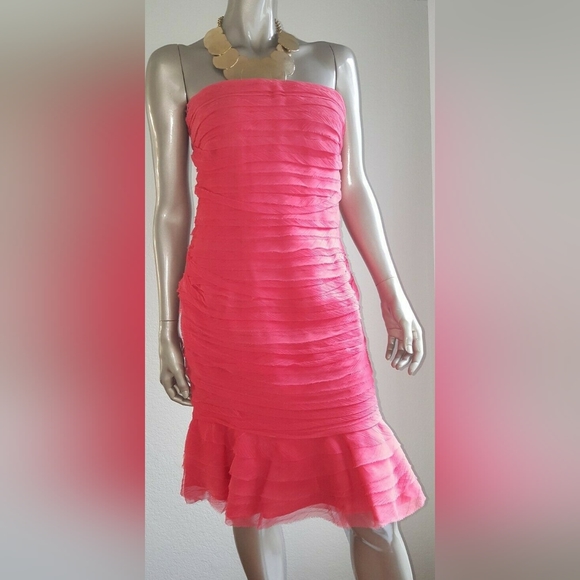 $4,900 OSCAR DE LA RENTA ADORABLE CORAL PINK SILK RUFFLE RUNWAY DRESS US 6 - Picture 3 of 12